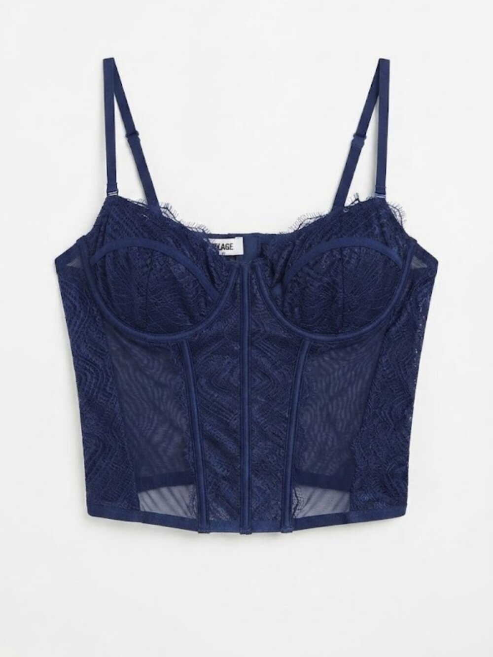 Navy Blue Lace Bustier Crop Top